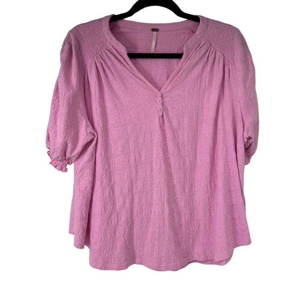 Free People Pink V Neck‎ Cotton Blend Top Womens S